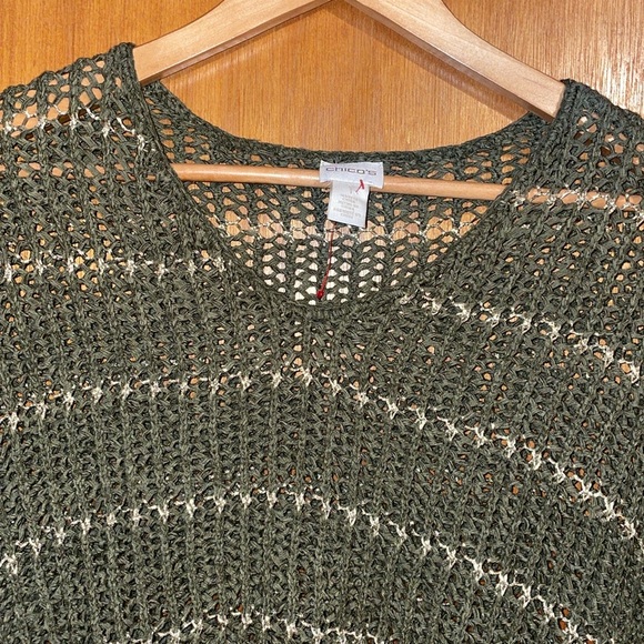 •CHICOS•SHINE STRIPED CHARLOTTE OPEN KNIT RIBBED 3/4 SLEEVE SCOOPNECK SWEATER 1 - Picture 7 of 14